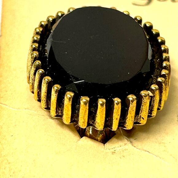 Vintage Goldette Black Glass Clip On Earrings on Original Card - Picture 4 of 7